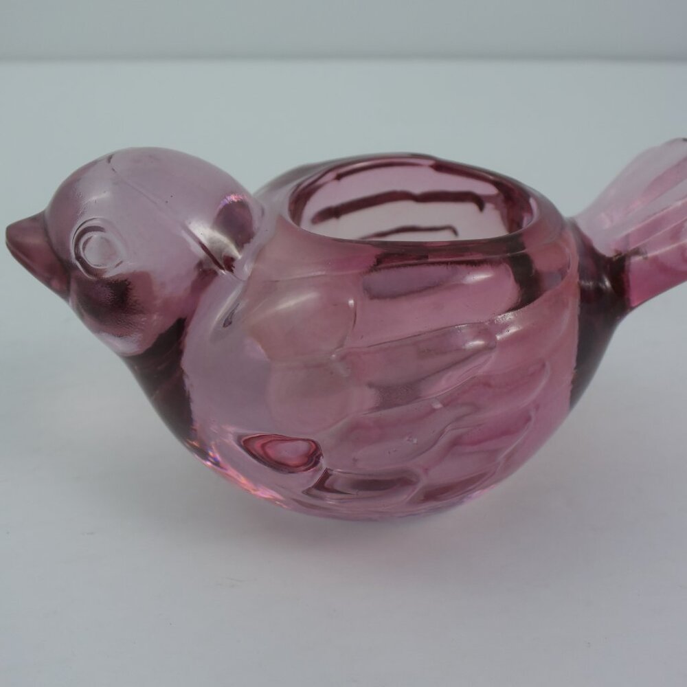 Vintage Indiana Glass Pink Bird Candle Votive Tealight Holder RARE!
